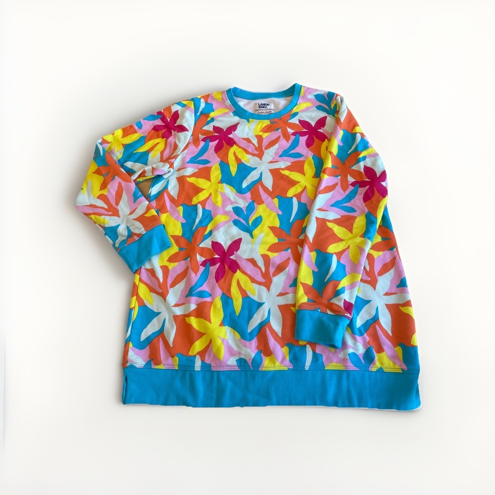 Lands End Serious‎ Sweats Bold Floral Crewneck Long Sleeve Sweatshirt Tunic LRG